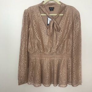 NWT Plus City Chic Lace Pussy Bow Peplum Blouse